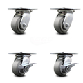 Service Caster 4 Inch Thermoplastic Rubber Swivel Caster Set with Ball Bearings 2 Brakes SCC SCC-35S420-TPRBF-2-SLB-2